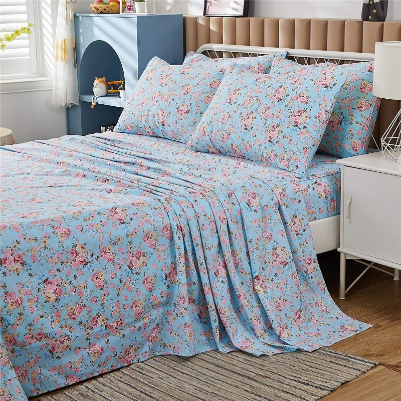4 Db Farmhouse Shabby Virágos Ágynemű Szett 100% Pamut Elegáns Rózsa Virágmintás Lány Mély Zsebbe Illeszkedő Lepedővel
