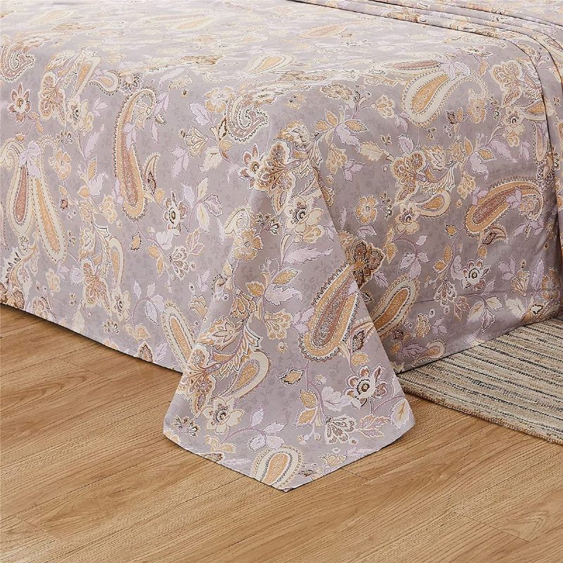 4 Db-os Elegáns Vintage Ágyneműgarnitúra Arany Paisley Szürke Lélegző 100% Pamut Ultrapuha Mély Zsebbe Illeszkedő Lepedő