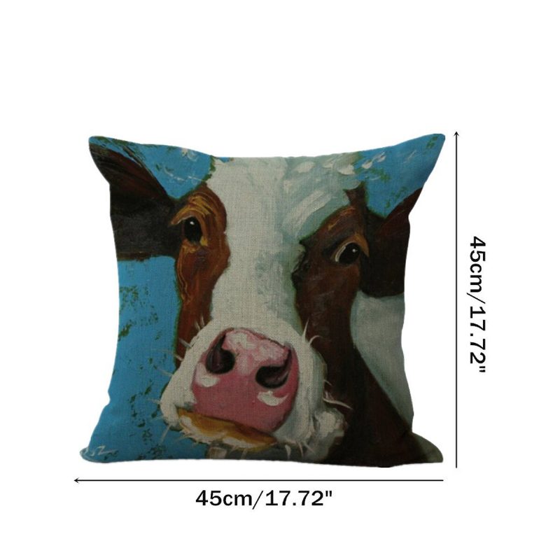 45x45 cm Vintage Tehénfejmintás Pamut És Vászon Kanapé Puha Párna Ágydekoráció Párnahuzat