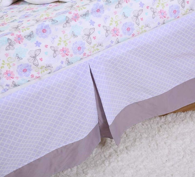7 Db-os Lila Kiságy Ágyneműgarnitúra Butterfly Chic Virágos Óvodai Ágynemű Lökhárító Alátétekkel Kiváló Babazuhany Ajándékba