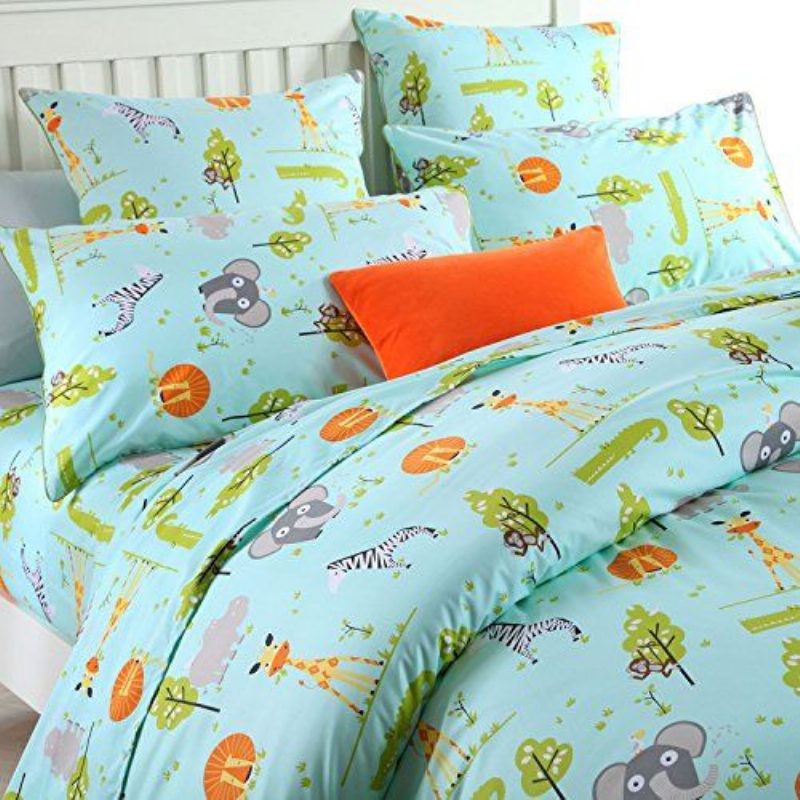 Ágyneműgarnitúrák Woodland Ágynemű Elephants Zebra Giraffe Lion Nyomtatott Paplanhuzat Készlet 3 Részes (paplan Nélkül)
