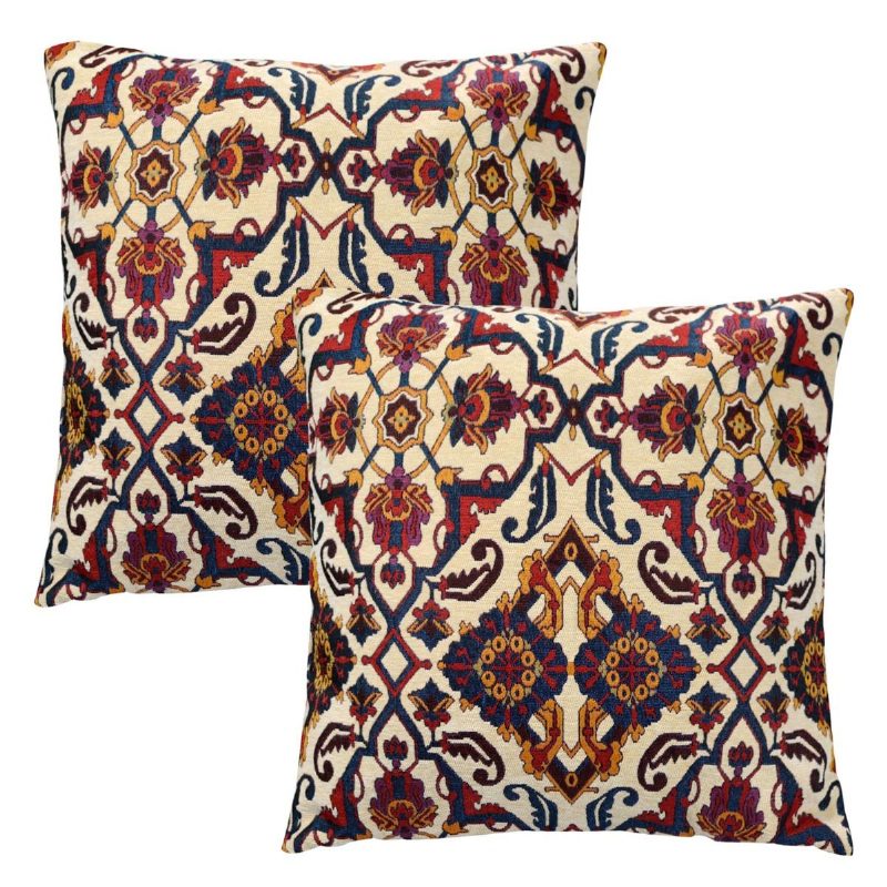 Bohém Díszpárnahuzatok Retro Jacquard 2 Darabos Texturált Zsenilla Etnikai Boho Marokkói Díszpárna Csomag