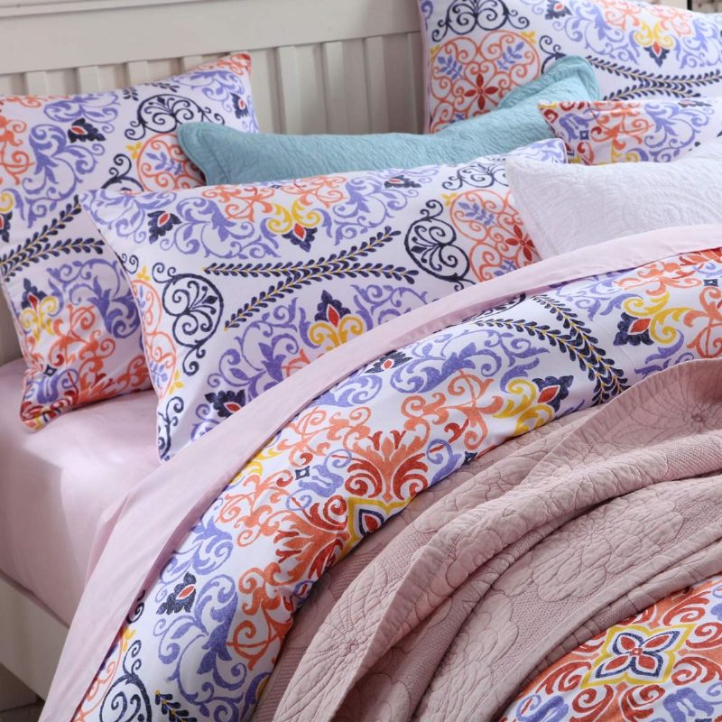 Boho Bohemia Stílusú Ágynemű Szett 3 Db Paisley Damask Paplanhuzat Egzotikus Geometrikus Kerek Mintás Fehér Lila Narancs