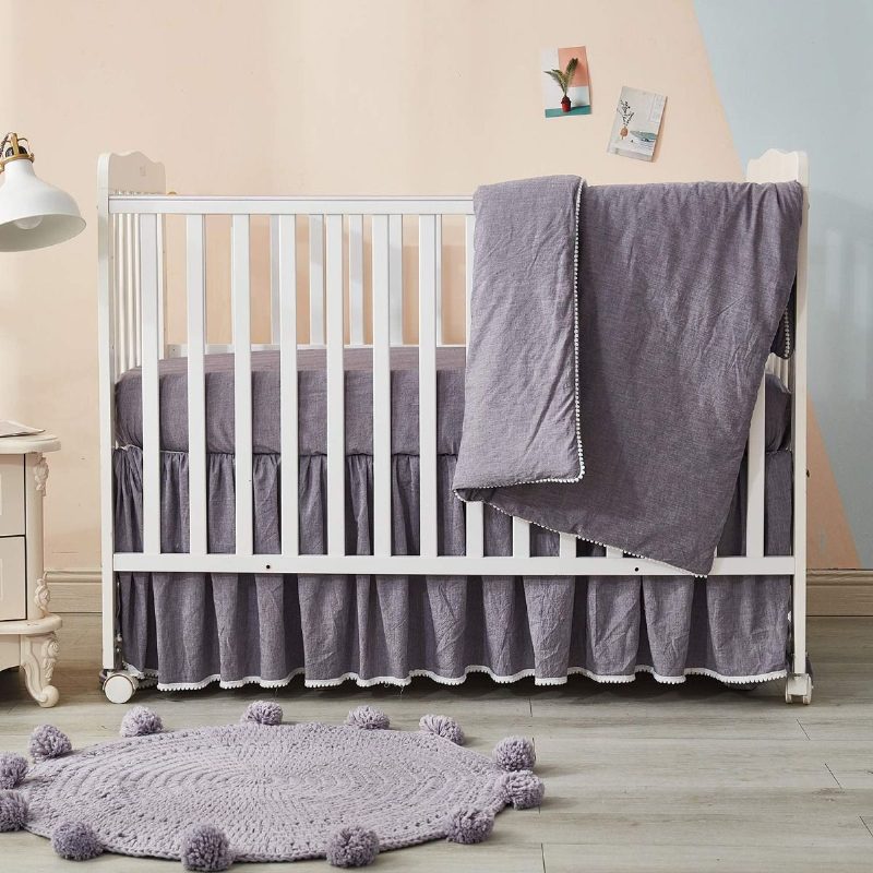Boho Kiságy Ágyneműkészlet Fiúknak Vagy Lányoknak Pom-pom Tömör Szürke Gyerekágyneműkészlet Unisex