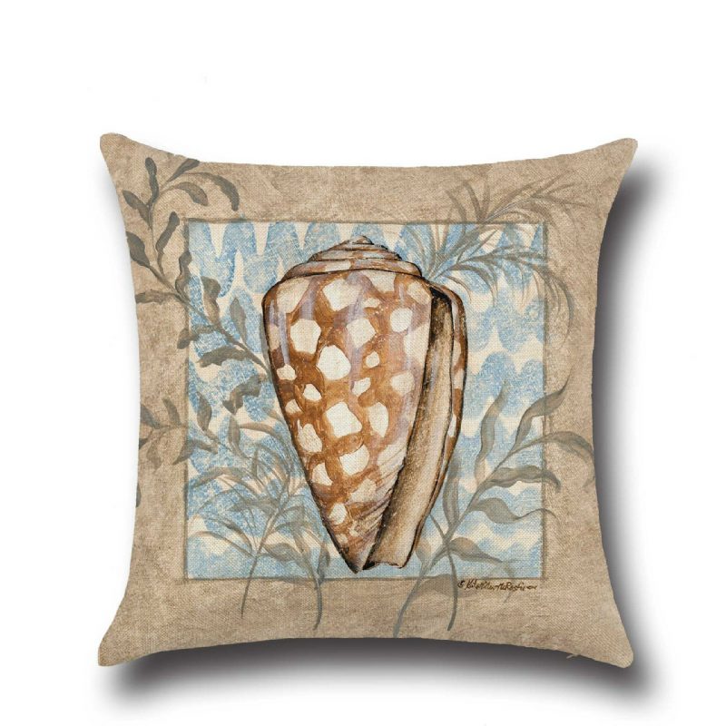 Conch Seahorse Seashell Párnahuzat 45*45cm Pamut Lenvászon Esküvői Dekoráció Díszpárnahuzat