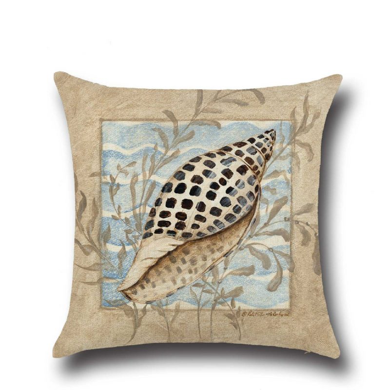 Conch Seahorse Seashell Párnahuzat 45*45cm Pamut Lenvászon Esküvői Dekoráció Díszpárnahuzat