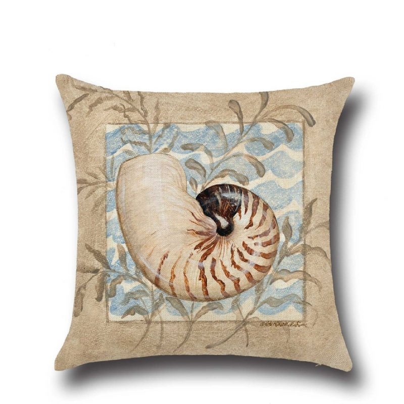 Conch Seahorse Seashell Párnahuzat 45*45cm Pamut Lenvászon Esküvői Dekoráció Díszpárnahuzat