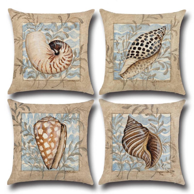 Conch Seahorse Seashell Párnahuzat 45*45cm Pamut Lenvászon Esküvői Dekoráció Díszpárnahuzat
