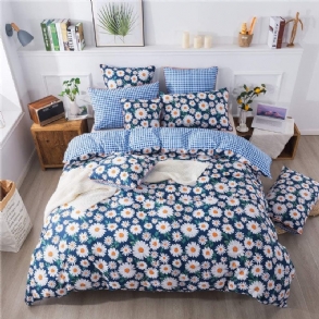 Daisy Flowers Nyomtatott Paplanhuzat Szett 100% Pamut Szuper Puha 3 Db Lány Nyári Virágos Ágynemű Vintage Parasztház Megfordítható Rácsos Rejtett Cipzárral