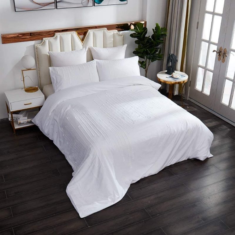 Elegáns Boho Ágynemű Szett 100% Pamut Csíkos Szövet Patchwork Design Paplanhuzat 3 Részes: 1 Rejtett Cipzáras És 2 Párnahuzat
