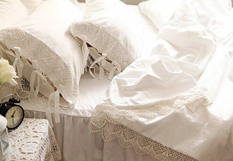 Elegáns És Kopott Gyönyörű Guipúr Hófehér Csipke Paplanhuzat Ágytakaró Készletek 100% Pamut 60 Szövetszám Exquisite Craft 4 Részes