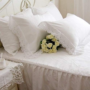 Elegáns Kopott Fehér Csipke Párnahuzatok 100% Pamut Hipoallergén Exquisite Craft2-részes Standard Méret