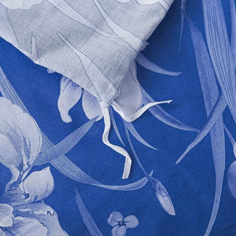 Elegáns Virágos Paplanhuzat Szett 100% Természetes Pamut Orchidea Virágmintás Kék Parasztház Ágyneműgarnitúra