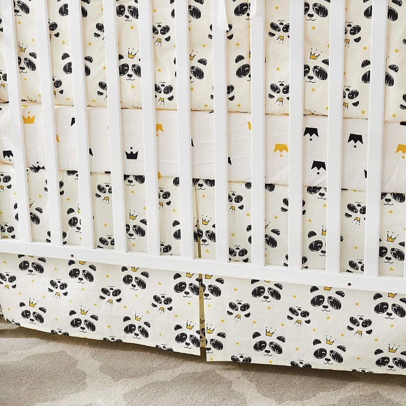 Fekete Fehér Panda Mintás Kiságy Ágynemű Szett 100% Pamut Semleges Gyerekágynemű Aranyos Koronatakaró