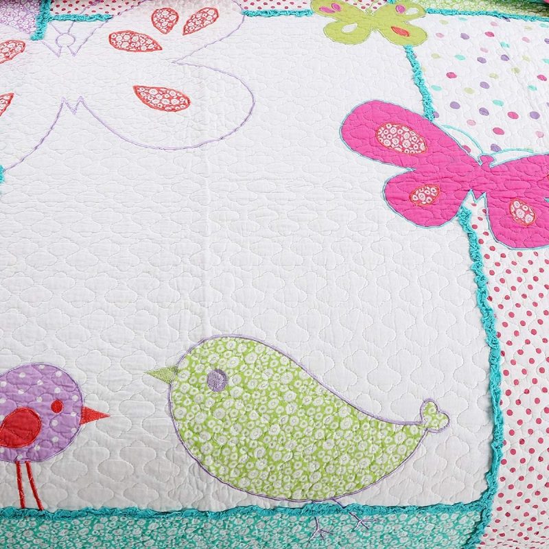Gyerek Ágynemű Iker Méretű Madár Pillangó Patchwork Takaró Szett Lányoknak 100% Pamut 2 Db