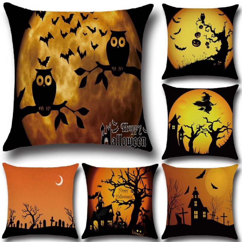 Halloween Denevér Bagoly Mintás Párnahuzat Pamut Lenvászon Párna Huzat Ülés Lakberendezés