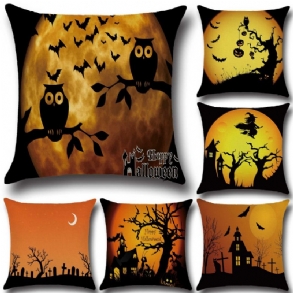 Halloween Denevér Bagoly Mintás Párnahuzat Pamut Lenvászon Párna Huzat Ülés Lakberendezés