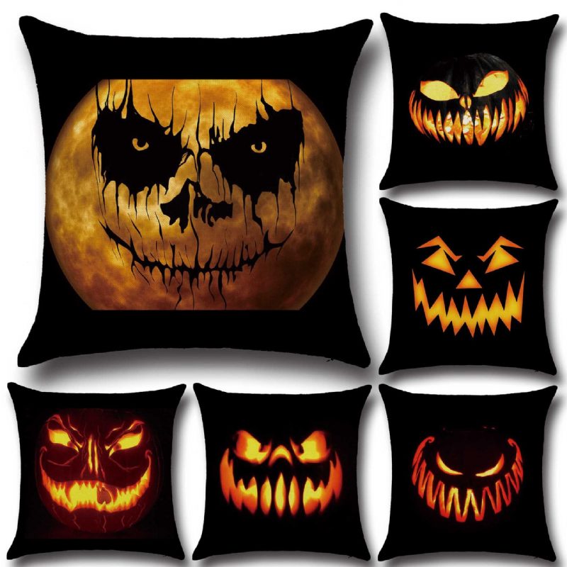 Halloween Horrible Tök Világos Mintás Párnahuzat Pamut Lenvászon Párna