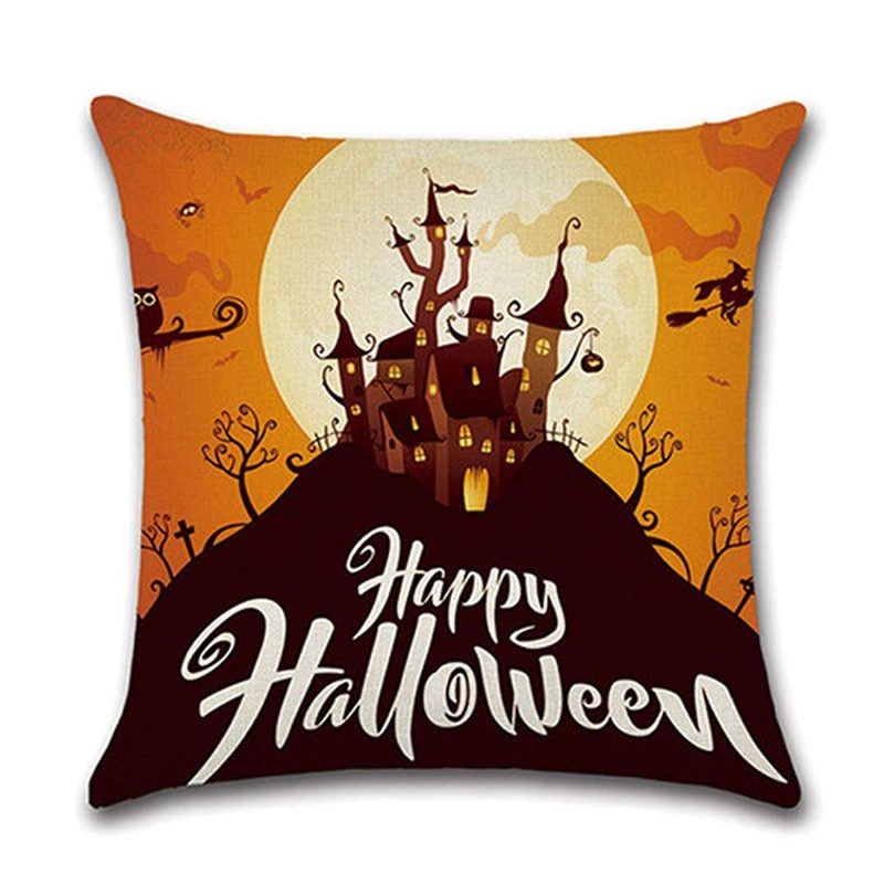 Halloween Párnahuzatok Ágynemű Párnahuzat Tök És Macska Happy Square Zsákvászon Dekoratív 18x18 Hüvelyk 4 Db