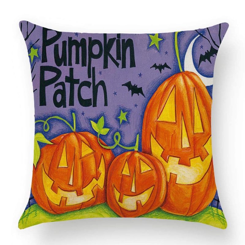 Halloween Párnahuzatok Ágynemű Párnahuzat Tök És Macska Happy Square Zsákvászon Dekoratív 18x18 Hüvelyk 4 Db