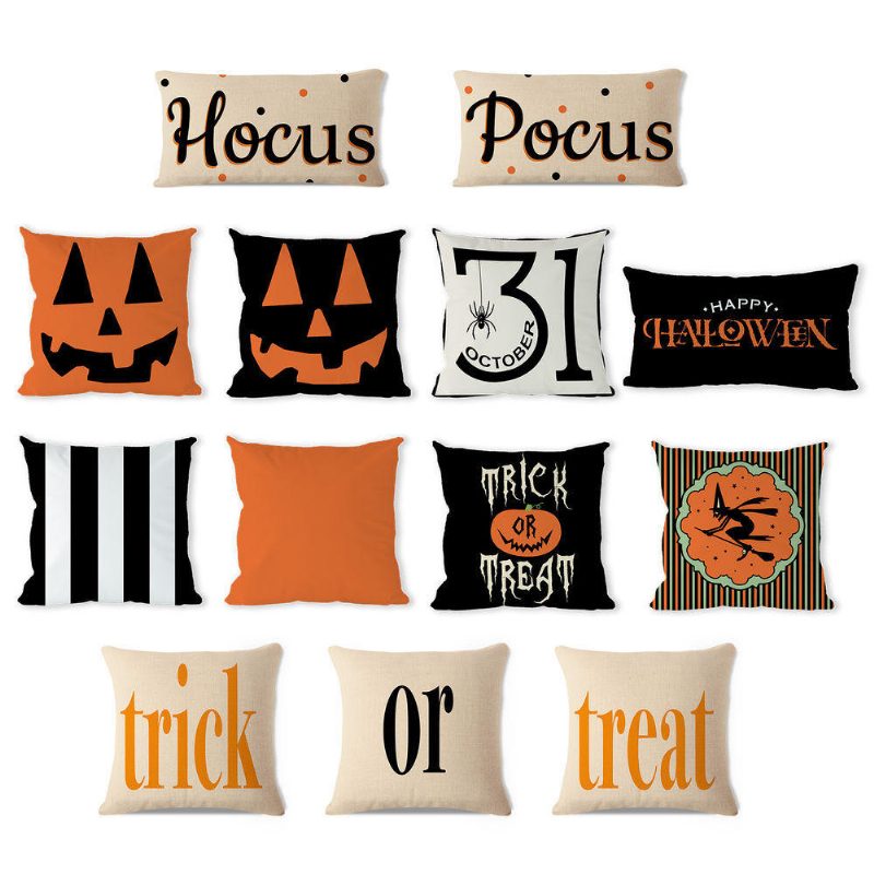 Halloween Tök Denevér Bagoly Mintás Párnahuzat Pamut Lenvászon Párna Huzat Ülés Hom