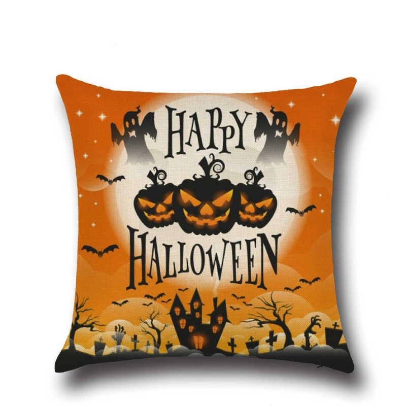 Halloween Tök Denevérbagoly Mintás Pamutvászon Díszpárna Párnahuzat Ülőke Lakberendezési Kanapé
