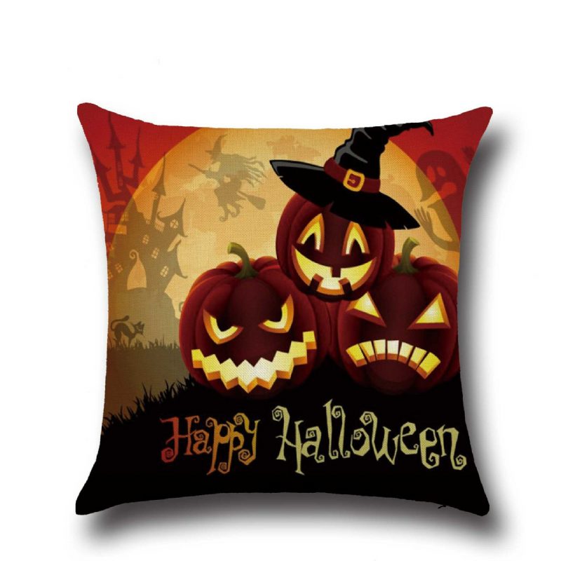 Halloween Tök Denevérbagoly Mintás Pamutvászon Díszpárna Párnahuzat Ülőke Lakberendezési Kanapé