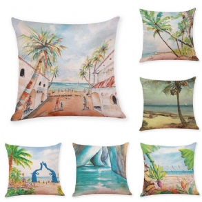 Honana 45x45cm Lakásdekoráció Színes Beach Minták Pamut Vászon Párnahuzat Kanapé