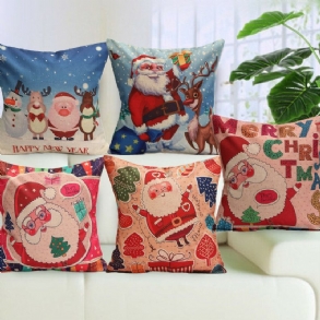 Karácsonyi Mikulás Pamut Vászon Párnahuzat Xmas Otthoni Kanapé Dekoráció