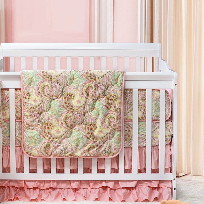 Kiságy Ágynemű Szett Lányoknak Luxus Paisley Nyomott 100% Egyiptomi Pamut 800tc Baba Gyerekágynemű Puha Tartós Légáteresztő És Hipoallergén