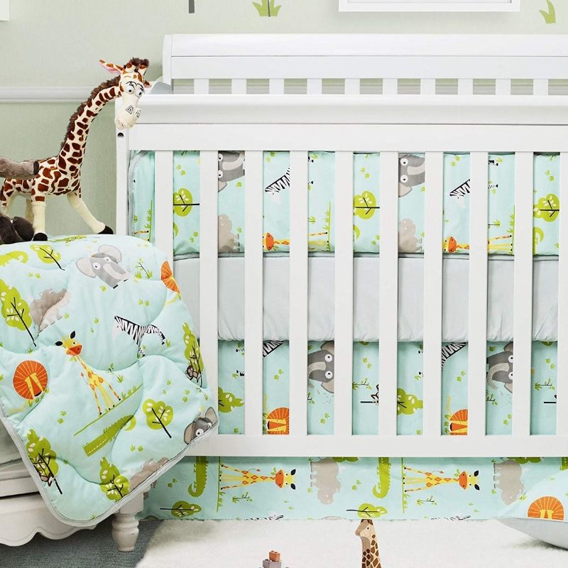 Kiságy Ágyneműkészlet Fiúknak Baby Woodland Ágynemű Elefántok Zebra Zsiráf Oroszlán Nyomtatott 100% Egyiptomi Pamut Hipoallergén