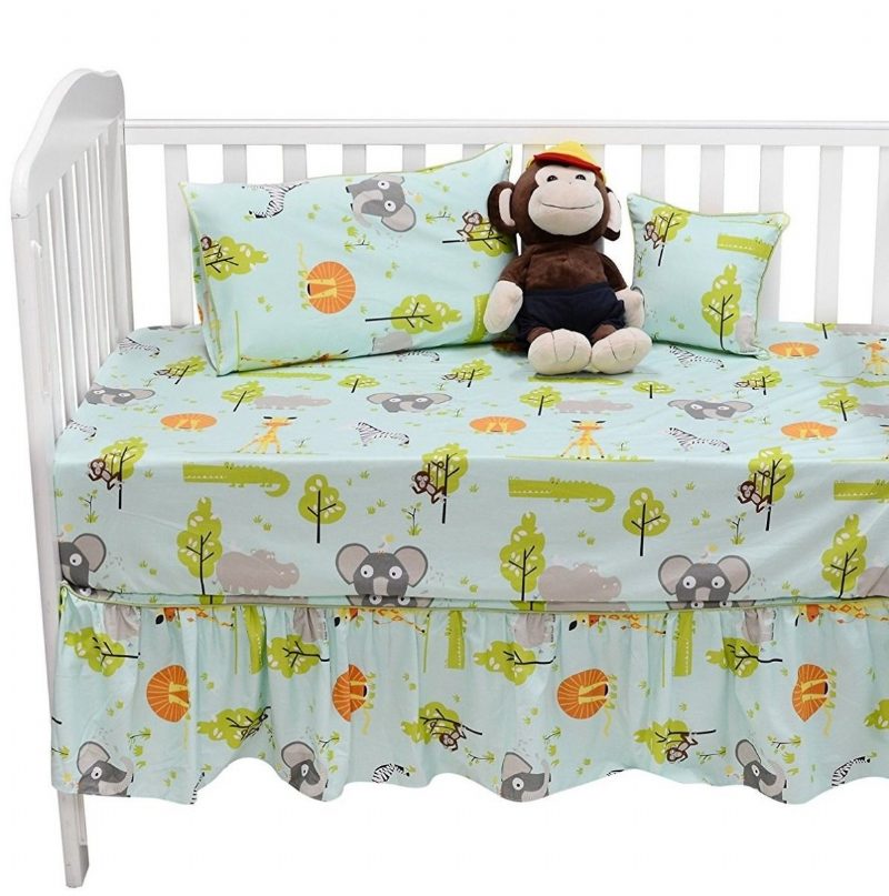 Kiságy Ágyneműkészlet Fiúknak Baby Woodland Ágynemű Elefántok Zebra Zsiráf Oroszlán Nyomtatott 100% Egyiptomi Pamut Hipoallergén