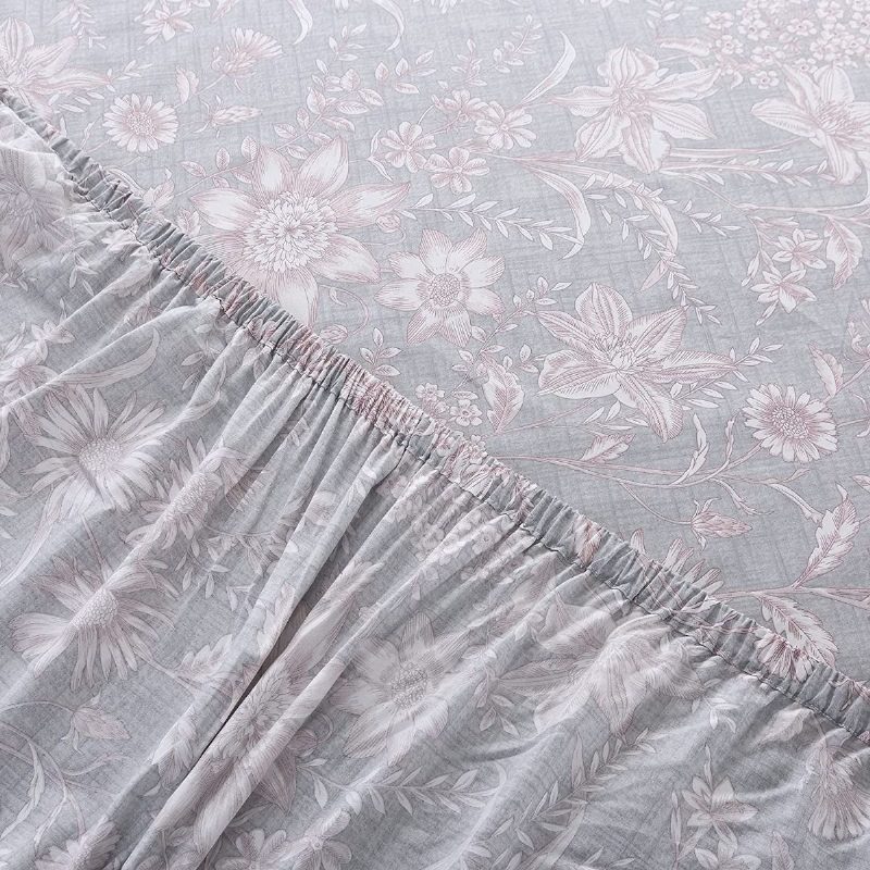 Kopott Rózsaszín És Szürke Virágos Ágynemű Vintage Napraforgó Elegáns Nyári 100% Pamut 600tc Szuper Puha Mély Zsebes Szett 4 Db