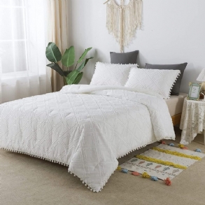 Lány Queen Méretű Paplan Szett Bojtos Rombusz Pomponok Rojtos Design Bohemian Comfort Fehér Ágynemű Párnahuzatokkal
