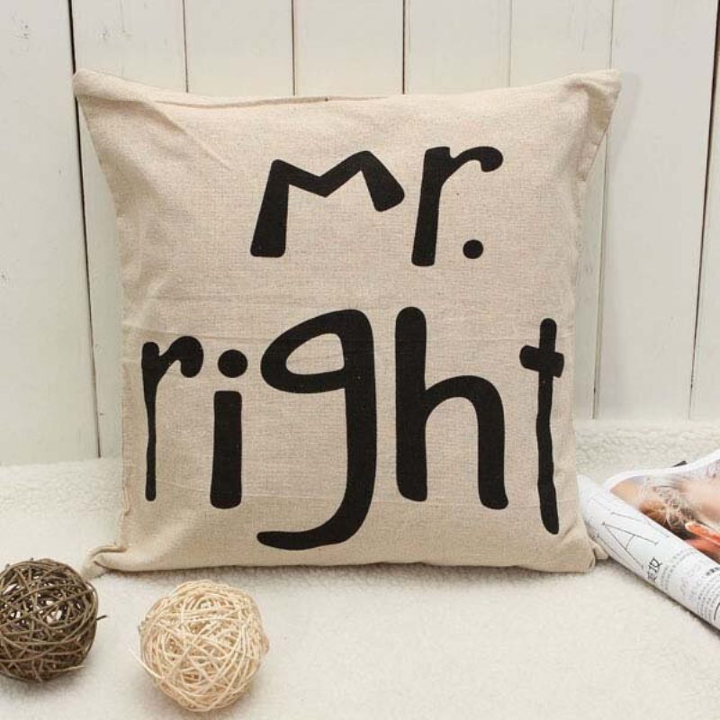 Mr Right Mrs Always Creative Signature Pamut Vászon Párnahuzat Ágy Kanapé Autós