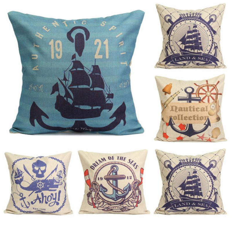 Nautical Series Mediterrán Stílusú Díszpárnahuzat Négyzet Alakú Otthoni Kanapé Párnahuzat