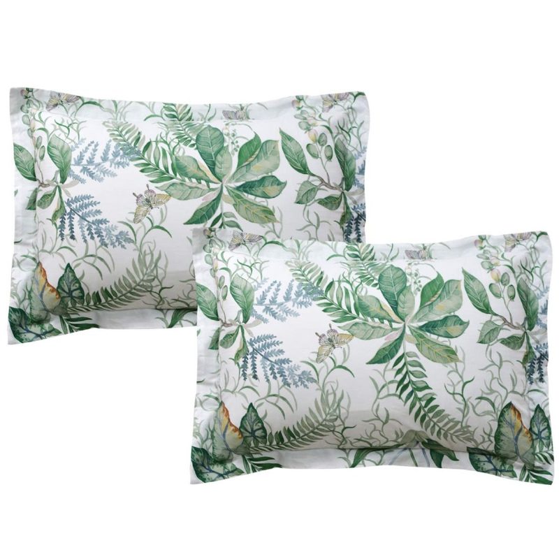 Pálmaleveles Ágynemű Szett Butterfly Jungle Rainforest Fruit Virágos Paplanhuzat 3 Db Zöld Fehér 100% Pamut