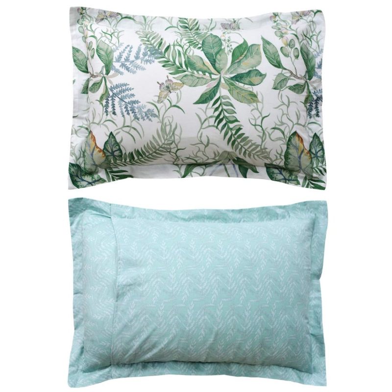 Pálmaleveles Ágynemű Szett Butterfly Jungle Rainforest Fruit Virágos Paplanhuzat 3 Db Zöld Fehér 100% Pamut