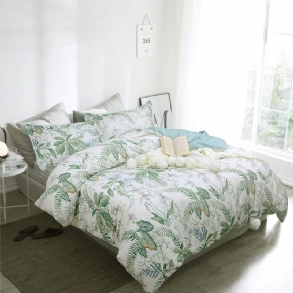 Pálmaleveles Ágynemű Szett Butterfly Jungle Rainforest Fruit Virágos Paplanhuzat 3 Db Zöld Fehér 100% Pamut