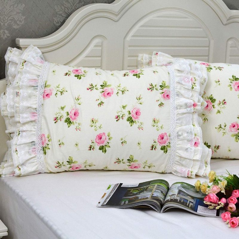 Parasztház Stílusú Párnahuzatok Elegáns Country Style 100% Pamut Vintage Csipke Fodor Ágynemű Exquisite Craft