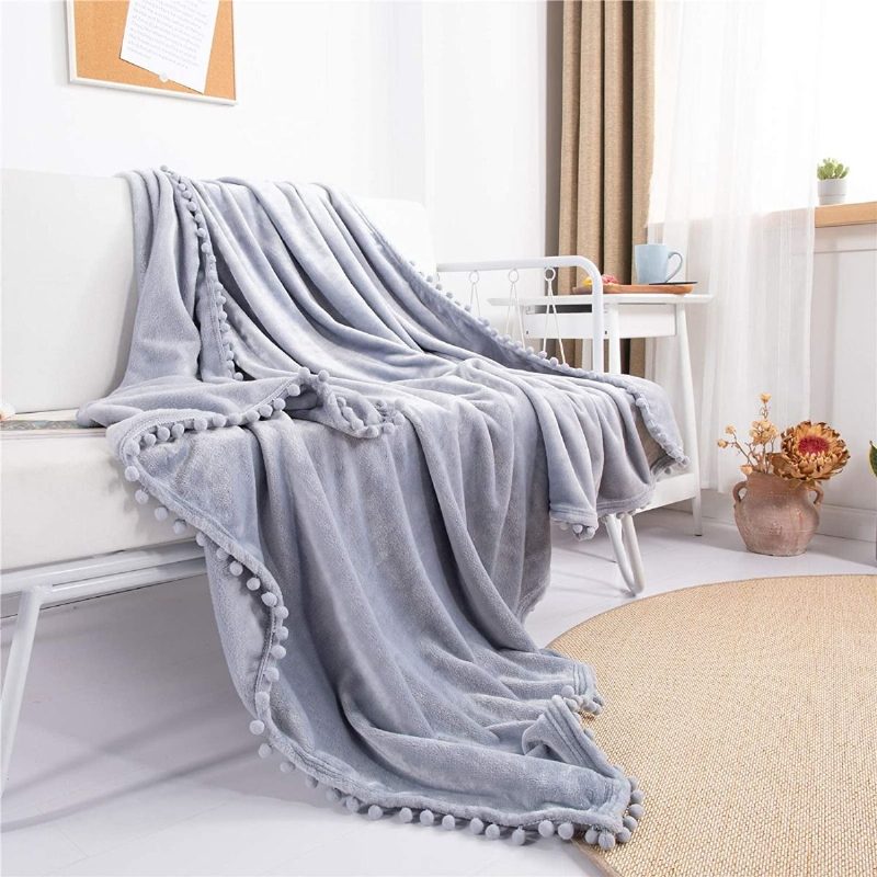 Pompom Dobótakaró Puha Meleg Flanel Takaró Edzőhálószoba Több Utazó Takaróhoz 59"x78"