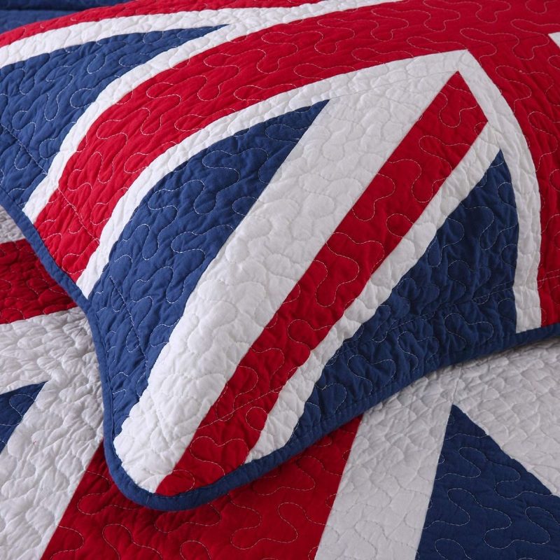 Queen Méretű Brit Zászló Design Steppelt Ágytakaró Szett 100% Pamut 3 Db Paplan Ágyneműgarnitúra