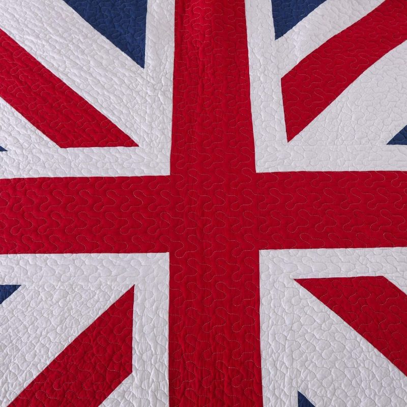 Queen Méretű Brit Zászló Design Steppelt Ágytakaró Szett 100% Pamut 3 Db Paplan Ágyneműgarnitúra