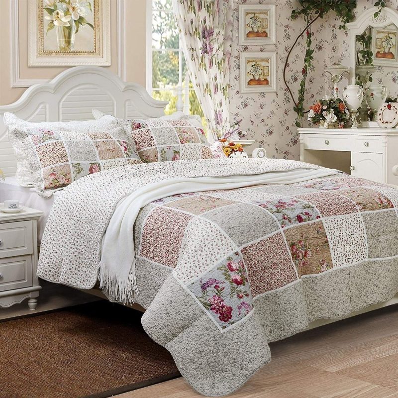 Queen Méretű Parasztház Ágynemű Vintage Ágyneműgarnitúrák Lányoknak Patchwork Steppelt Ágytakaró Pamut Paplan Szett