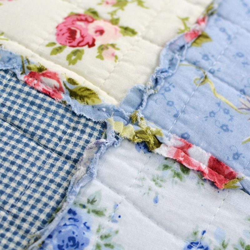 Queen Size Shabby Blue Virágos Patchwork Takaró Szett Pamut Paplankészlet
