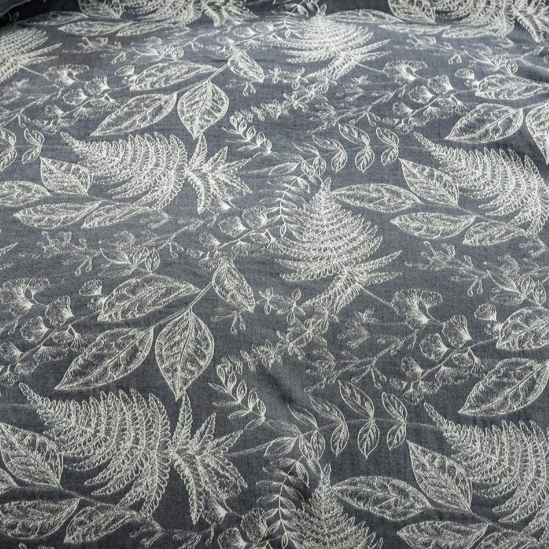 Szürke Ágyneműgarnitúra Iker Paplanhuzat 3 Db Vintage És Parasztház Jacquard Trópusi Pálma Levelek 100% Mosott Pamut 800 Szálszám És Fehér