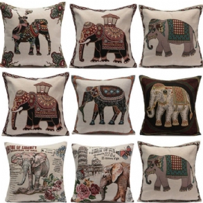 Vintage Elefánt Jacquard Párnahuzatok Párnahuzat Otthoni Kanapé Autódekoráció