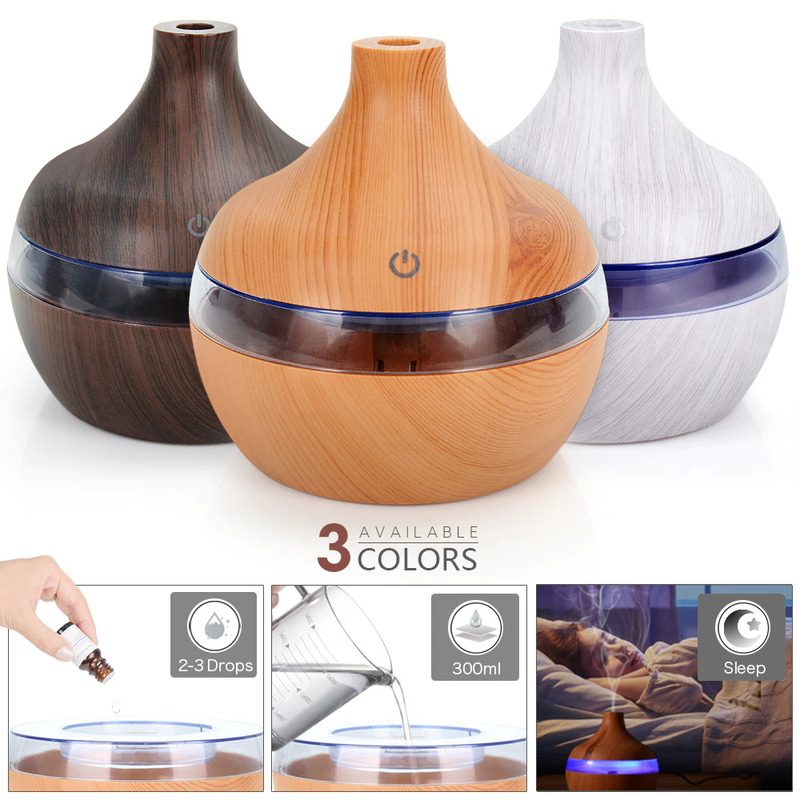 Légpárásító Elektromos Essential Aroma Oil Diffúzor Ultrahangos Faszemcsés Usb Led Lámpa