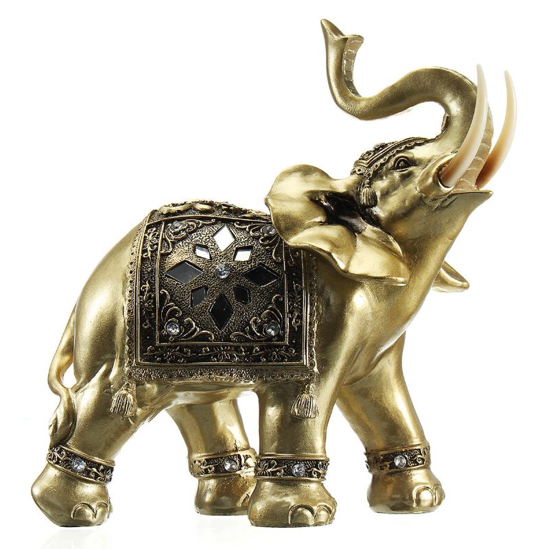 Lucky Charm Fengshui Mascot Arany Elefánt Gyanta Mini Szobor Otthoni Asztal Díszek Ajándékok Dekorációk