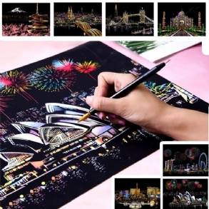 Magic Scratch Sketch Pad Fából Készült Rajz Fényes Stick Art Festmény Papír És Karton